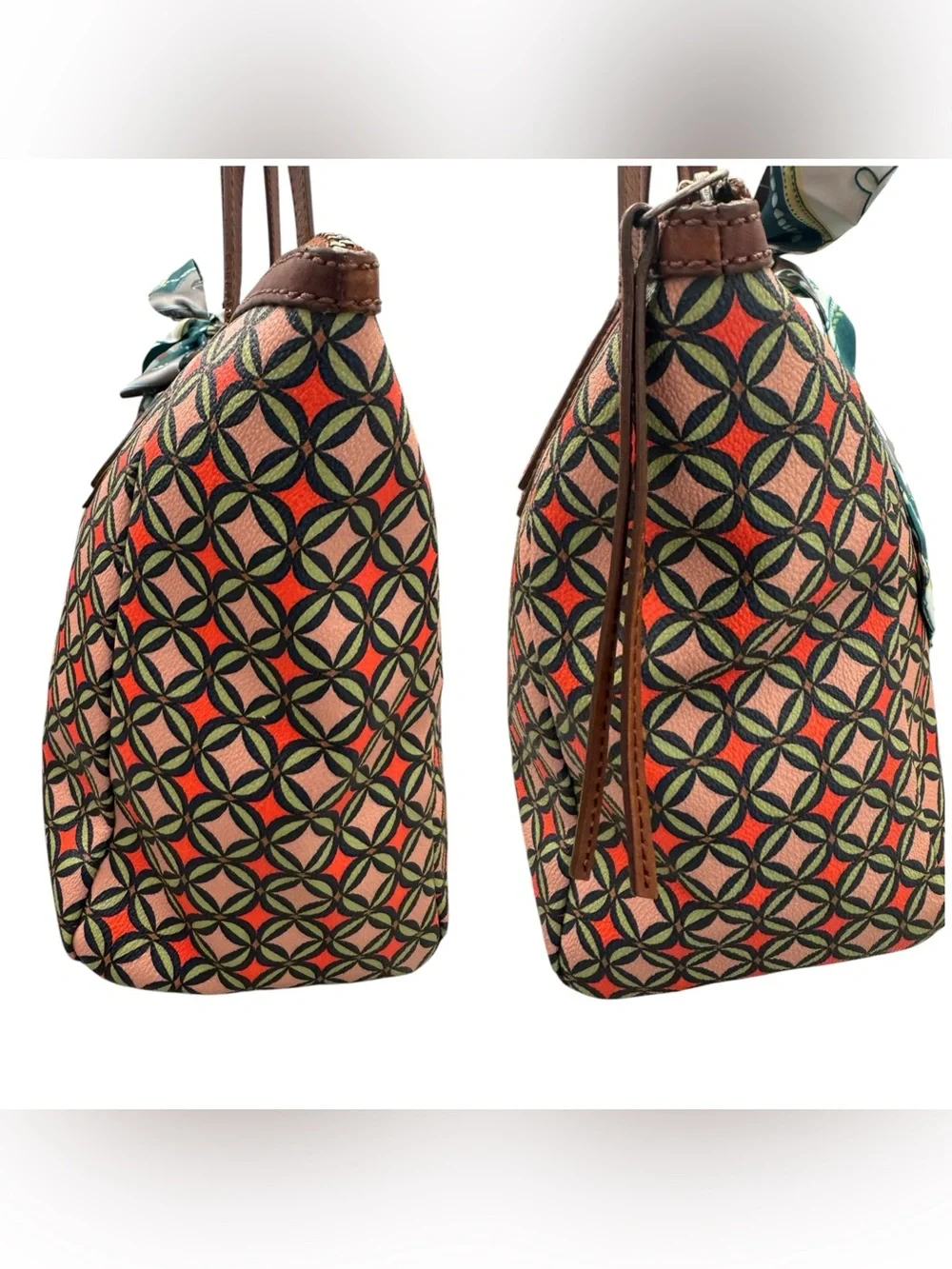 Fossil Sydney Tote Coated Leather Geometric Design Minimalist Large Tote Bag